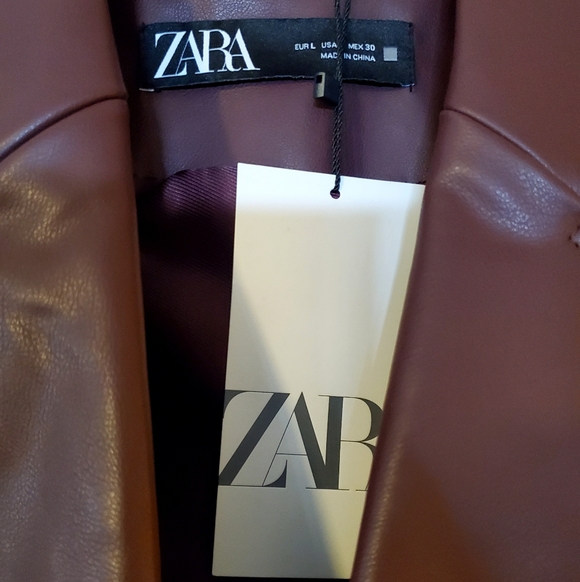 NWT ZARA Burgundy Faux Leather Trench Coat, Sz L - Picture 6 of 16